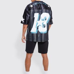 Camiseta de fútbol de gran tamaño con estampado de cuello en V de secado rápido personalizada de fábrica OEM, camiseta de fútbol americano para hombre - Product Image 2