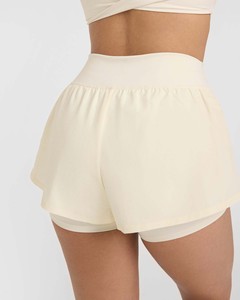 Custom Ivory Unified Double Layer <b>Women</b> <b>Shorts</b> Zip Pocket High Waisted 2 In 1 <b>Shorts</b> For <b>Women</b> <b>Sweat</b> Wicking And Workout <b>Shorts</b> - Product Image 5