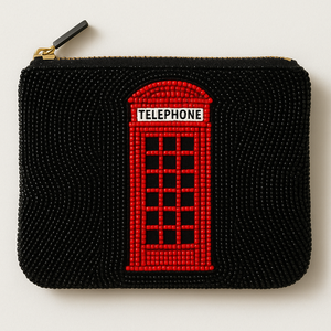 Porte-monnaie artisanal vintage noir de minuit, entièrement perlé, résistant à l'eau, écologique, pochette de vacances, orné à la main, festif - Product Image 1