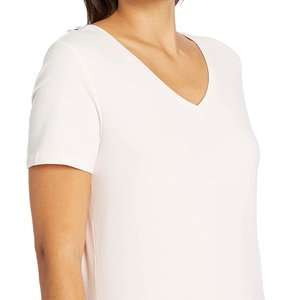 Camiseta informal holgada de manga corta con cuello en V para mujer, lisa, de alta calidad, camisetas acanaladas transpirables para mujer - Product Image 5