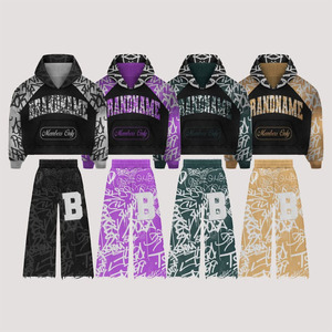 Ensemble 2 pièces pantalon de survêtement et sweat à capuche pour hommes Custom Heavyweight High Quality Oversized Pullover Hoodie Sun Faded Tracksuits - Product Image 3