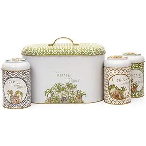 Juego de cocina de caja de lata redonda de 4 piezas, tapa de cúpula, jungla Tropical, un exuberante paraíso de la naturaleza y la vida silvestre, diseño Forrest - Product Image 1