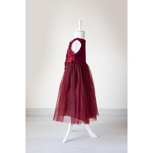 Abito da sera in Tulle bordeaux da ragazza con fiocco floreale