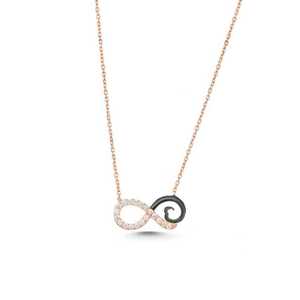 925 Sterling Silver <b>Infinity</b> Necklace White Stone Rhodium <b>Rose</b> Gold Plating Bezel Setting Trendy Style Zircon Diamond Pearl - Product Image 4