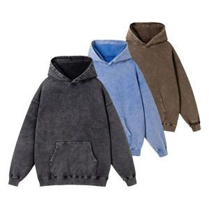 Sweat à capuche polaire pour homme, style vintage délavé à l'acide, en coton/polyester, avec logo personnalisé, coupe classique, couleur unie, Y2K, pour l'hiver - Product Image 1