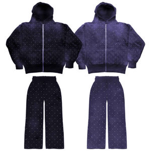 Nouveaux hommes fermeture éclair en détresse lavage à l'acide survêtements deux pièces ensemble survêtements fabrication de vêtements strass hommes fermeture éclair survêtements - Product Image 5