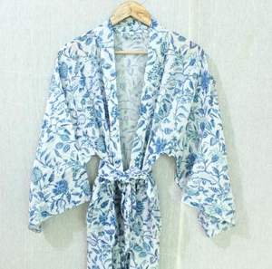 Kimono de algodón con estampado Floral azul ligero, ropa informal de verano transpirable con bolsillos de parche, mujeres sostenibles en 2025 - Product Image 6