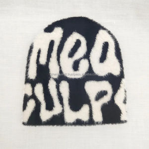 Venta caliente personalizado Beanie Mea culpa mohair tejer sombrero acrílico tejido Jacquard Beanie con logotipo personalizado - Product Image 3