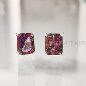 Pendientes de Plata de Ley 925 con Topacio Místico Natural, Piedra de Nacimiento de Noviembre, Joyería Hecha a Mano para Mujer - Product Image 2