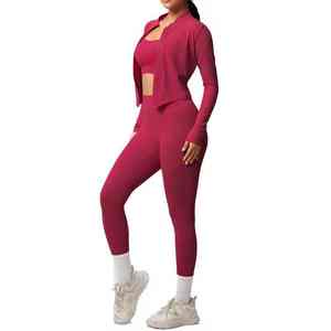 <b>Womens</b> Yoga Sets Plaid Pattern <b>Elastic</b> <b>Waist</b> Full Length 2 Piece Spandex Nylon Good Quality Fitness Yoga Set - Product Image 3