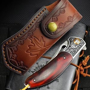 OEM/ODM étui en cuir marron vintage pour couteaux pliants housse de couteau de transport ceinture sac à outils de poche pliable livraison directe disponible - Product Image 5