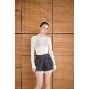 กางเกงขาสั้นผ้าซาตินลายจุดแต่งลูกไม้ - [object Object] - Product Image 3