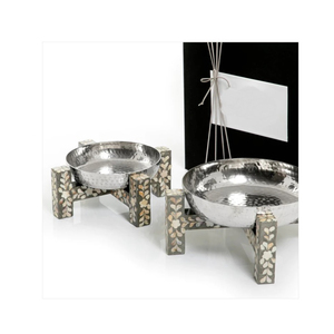 Lot de 2 bols à chocolat martelés avec support en bois pour vadrouille Meilleure vente de bols ronds décoratifs de service pour table - Product Image 2