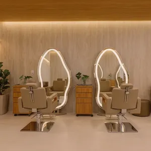 Ensemble de chaise de barbier moderne, durable et portable avec miroir LED, armoire de rangement, en cuir PU pour usage en salon - Product Image 5