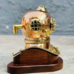 Casco de buceo de latón y cobre de 6 "con base de madera, casco DE BUCEO ANTIGUO de gran calidad - Product Image 1