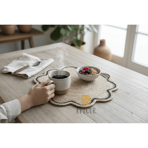 15 Inch Boho Round Placemat Seagrass and Raffia Braided Natural Fiber <b>Table</b> <b>Mat</b> for Home Use - Product Image 2