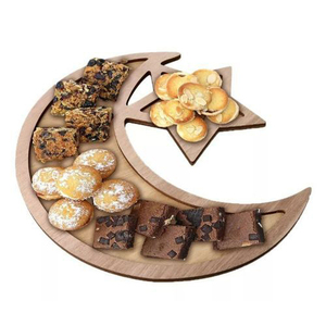 MANGUE EN BOIS DE BONNE QUALITÉ DESIGN RAMADAAN EID SPÉCIAL LUNE DATES & FRUITS SECS CHOCOLAT SUCRES PLATEAU DE SERVICE DÉCORATIF - Product Image 3