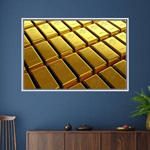 Gold Bars Canvas Art: Modern Printable Wall Decor for Living Room,1P:White <b>Framed</b> - Product Image 1