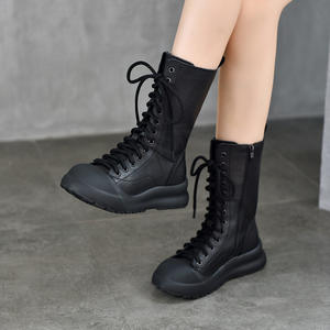 Bottines Chelsea en cuir pour femmes, avec élastique, faciles à enfiler, décontractées, à fermeture éclair latérale, bottes hautes en cuir pour femmes - Product Image 1