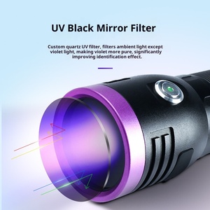 Lampe torche LED UV à lumière noire haute puissance 365 nm, corps en alliage d'aluminium, étanche IP55, Ni-MH, 100-1000 lumens, camping, minéraux, défauts - Product Image 2