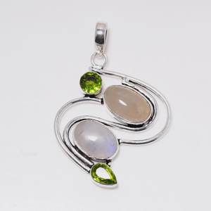 Collar con Colgante de Cuarzo Rosa, Piedra Lunar y Peridoto, Plata de Ley 925, Joyería Hecha a Mano, Regalo para Mujer - Product Image 6