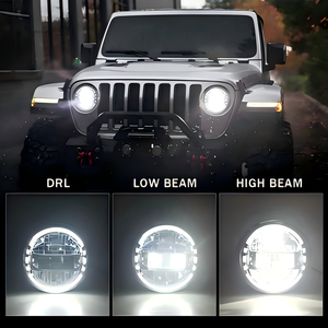 Faro LED da 7 Pollici per <span class=keywords><strong>Jeep</strong></span> <span class=keywords><strong>CJ</strong></span> 5/ CJ7/ CJ8/ TJ/ JK/ JL 12V 6000LM Modificato E-Mark DOT per Tutti i Veicoli - Product Image 3