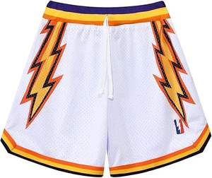 Shorts de basket réversibles vintage rétro en maille douce personnalisée, bicolores, brodés, à fines rayures vertes pour garçon - Product Image 2