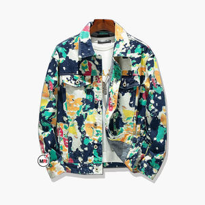 Custom Logo OEM Vintage <b>Graffiti</b> Printed Camouflage Heavyweight Men's Winter <b>Denim</b> <b>Jacket</b>-Eco-Friendly Stretch Casual Hip Hop - Product Image 1