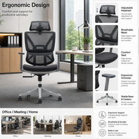 Chaise de bureau ergonomique en maille avec appui-tête réglable, dossier respirant et soutien lombaire pour réunions de bureau, vente en gros OEM