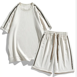 Top qualité été deux pièces hommes ensemble court 100% coton hommes Baggy ensembles courts hommes haut et short ensemble - Product Image 3