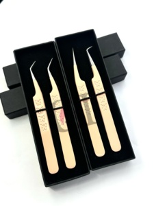 Wholesale GETUP BROSONS IMPEX 45 Degree Latte Powder Coating 90 Degree Butterfly Print Isolation <b>Silver</b> Tip Eyelash Tweezers - Product Image 3