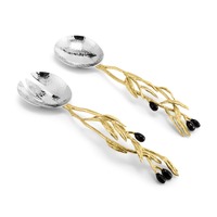 Elegante Juego de Cubiertos de Metal con Diseño de Rama de Olivo, Mango Dorado con Detalles Negros de Olivo, Perfecto para Decoración de Mesa de Comedor