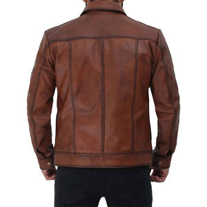 Brown Genuine Leather <b>Jacket</b> Men for Bikers Waxed Cafe <b>Racer</b> <b>Vintage</b> Motorcycle <b>Jackets</b> All Sizes with Customized Logo and Label - Product Image 3