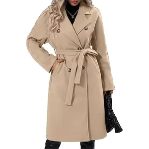 Autumn And Winter Casual Mid-Long Classic Elegant Slim Fit Wool Blend Wool Coat Woman