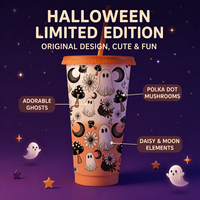 Gobelets personnalisés en gros avec logo, changeant de couleur pour Halloween, 24 oz, réutilisables, en plastique PP de qualité alimentaire, avec paille, pour fêtes et boissons froides
