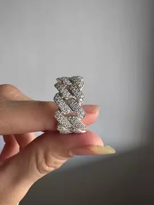 Anillo de bodas de oro blanco macizo de 14K, anillo de enlace cubano de Mónaco de diamante de moissanita Original de 10mm en plata y chapado en rodio para mujer - Product Image 4