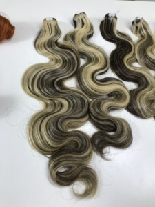 Autumn <b>Sale</b> 22'' Inches Double Body Wave Raw Human Hair Extensions High Quality HD Weft Hair Bundles Hot Selling <b>Piano</b> Color - Product Image 6