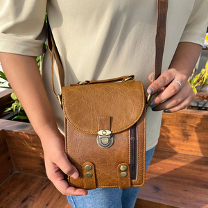 Nouveau sac à bandoulière en cuir de vache véritable avec plusieurs compartiments et support pour téléphone portable sacs à bandoulière en cuir cousus à la main pour unisexe - Product Image 2