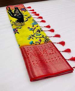 Chiffon Saree with <b>Brooches</b> and Stitched Blouse for Elegant Party Wear <b>Women</b> - Product Image 4