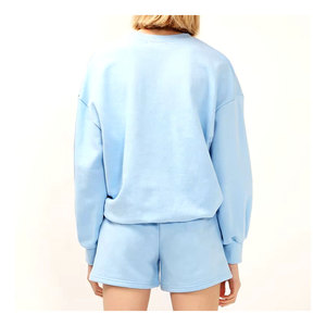 Survêtement en coton solide personnalisé pour femmes ensemble de 2 pièces de vêtements de sport d'entraînement short ras du cou surdimensionné survêtement respirant à séchage rapide - Product Image 5