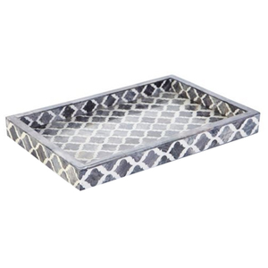 Plateau d'incrustation d'os octogonal géométrique noir et blanc, décor motif étoile maure, disponible à prix de gros. - Product Image 6