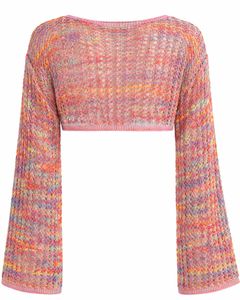 Manufacturer Custom Multicolor Crochet Knit Crop Sweater <b>Women</b> Open Weave <b>Long</b> Flare Sleeve Lightweight Fashion Spring Summer - Product Image 4