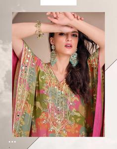 Intrincado hecho a mano Gota Patti Tulip Mirror Work Kaftan Design Pure Organza Crepe Silk Shalwar Kameez Suit Fancy Model Number - Product Image 1