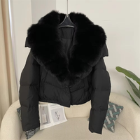 Nouvelle mode manteau bouffant moelleux d'hiver pour femmes col en fourrure de renard chaud vers le bas veste courte Parka imperméable