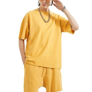 Survêtement d'été jaune unisexe 100% coton, surdimensionné, taille plus, personnalisable, pour homme, MADE BY BS 2027 - Product Image 2