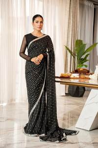 Shree Indian Exports Presente hermoso sari con estampado de Georgette puro y suave para mujer Último diseño de blusa de saris - Product Image 4