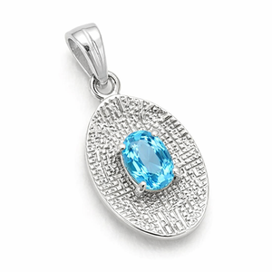 Colgante Ovalado de Topacio Azul Suizo en Plata de Ley 925, Gema Azul Natural con Engaste de Garras, Joyería de Estilo Clásico para Uso Diario - Product Image 3