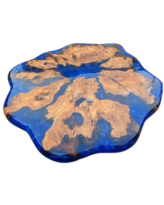 Mesa de Centro de Madera y Resina Epoxi Pulida, Hecha a Mano, Ecológica, Resistente al Agua, Diseño Océano Río, Artesanía de Lujo - Product Image 2