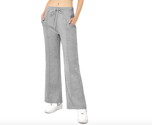 Pantalon de survêtement femme taille haute jambe droite pantalon ample décontracté en soie avec cordon de serrage pantalon en coton poches taille moyenne - Product Image 3