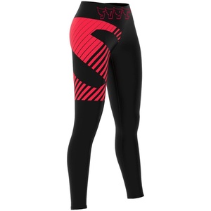 Leggings de yoga taille haute longueur intégrale avec imprimé géométrique rouge et noir en Spandex et Polyester, extensibles dans les quatre sens - Product Image 3